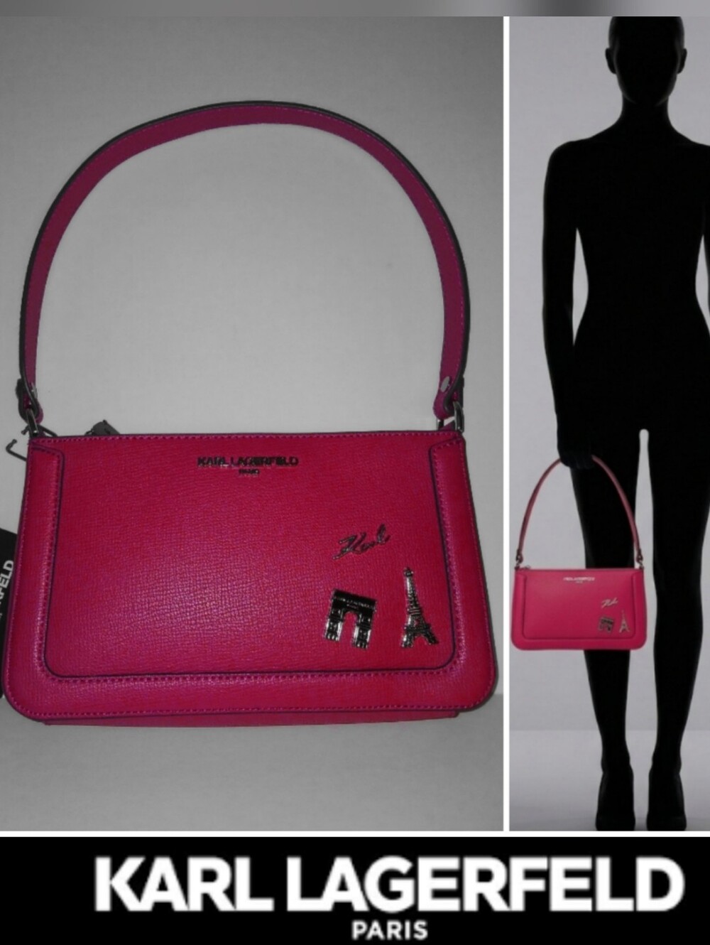 Karl Lagerfeld Paris Charmed Slim Shoulder Bag, French Rose Pink